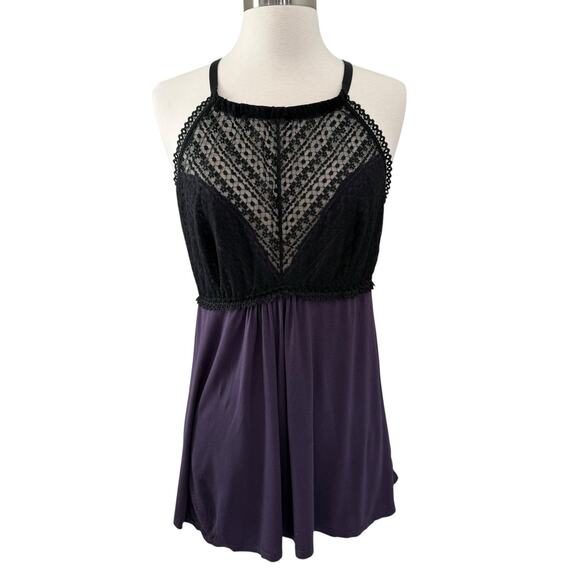 Adore Me Halter Babydoll Top Sleep Top 2X Purple Black Lace Dark Moody Romantic - Picture 2 of 10